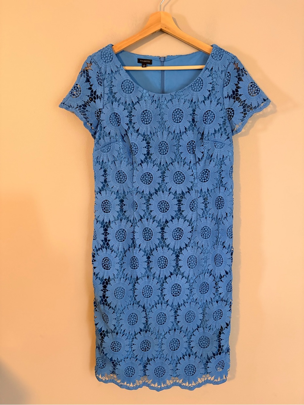 Talbots‎ Cornflower Blue Floral Lace Midi Dress sunflowers size 8